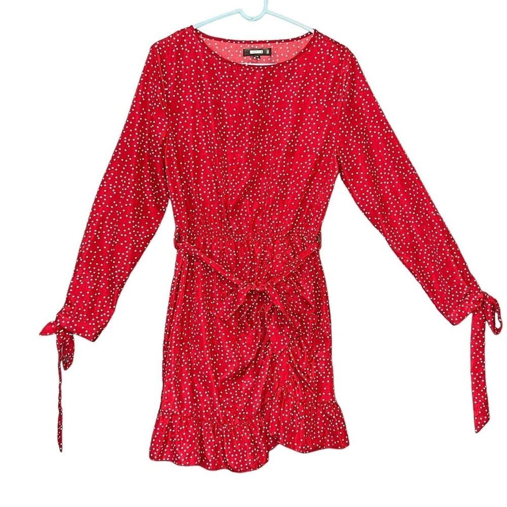 Missguided Women Hot Red Polka Dot Ruffle Hem Sz 8 Valentines Day Vacation Dress